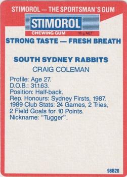 1990 Stimorol NRL #133 Craig Coleman Back